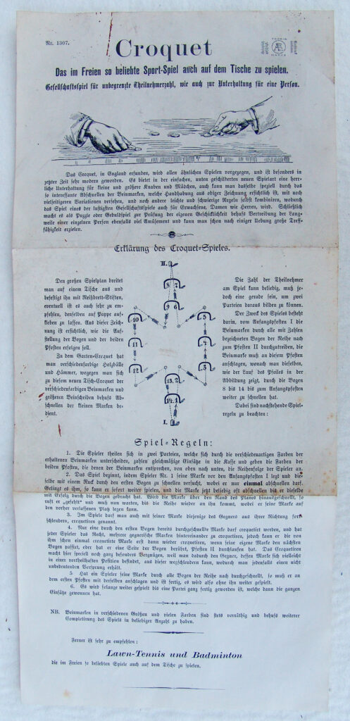 Tucker Tw ID • AEB-01c1 — AGPI ID • G-34059c1 — publisher • Adolf Engel (Berlin) — title • Croquet — notes • Publisher catalog number: 1307.
