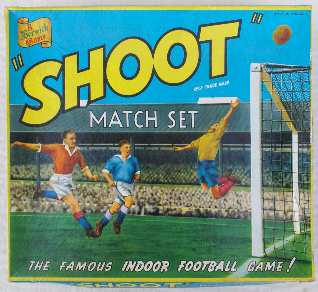 Tucker Tw ID • BER-10c1 — AGPI ID • G-30842c1 — publisher • Berwick (Birkenhead, England) — title • "SHOOT" MATCH SET THE FAMOUS INDOOR FOOTBALL GAME! — notes • Registered trademark: SHOOT.