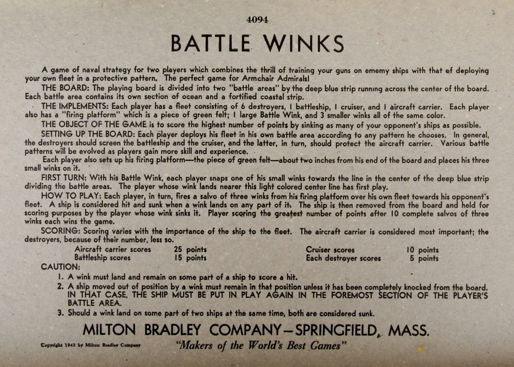 Tucker Tw ID • BRA-52 — publisher • Milton Bradley — title • BATTLE WINKS