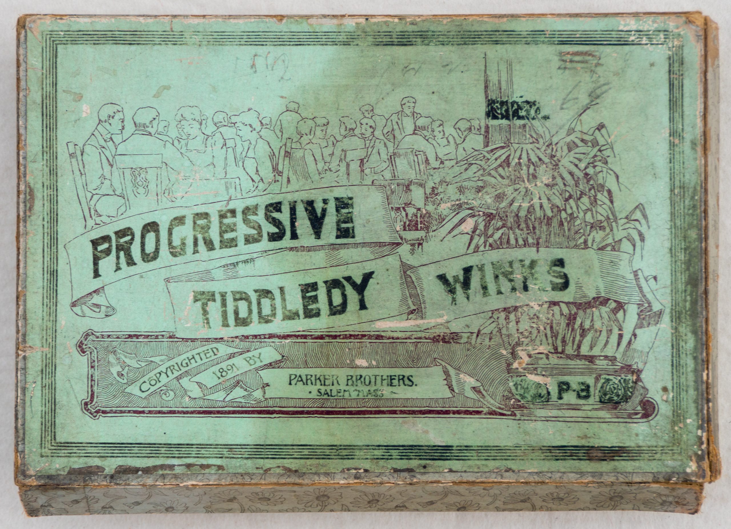 Tucker Tw ID • PBR-19c2 — publisher • Parker Brothers — title • PROGRESSIVE TIDDLEDY WINKS