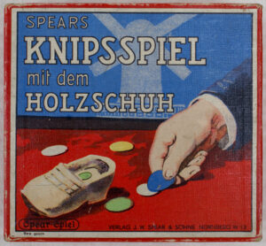 Tucker Tw ID • SPE-67c1 — AGPI ID • G-38310c1 — publisher • J. W. S. & S. (Bavaria) — title • SPEARS KNIPSSPIEL mit dem HOLZSCHUH — notes • Rules in English only. — keywords • game, game cover, gc-image